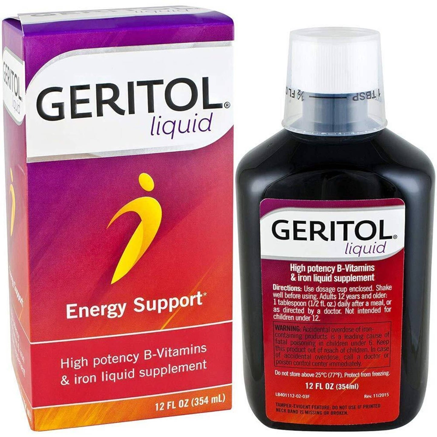 Geritol Liquid 12 oz Energy support High potency B-Vitamin Iron Supplement